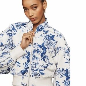 Anthropologie Blue and White Floral Bomber Jacket